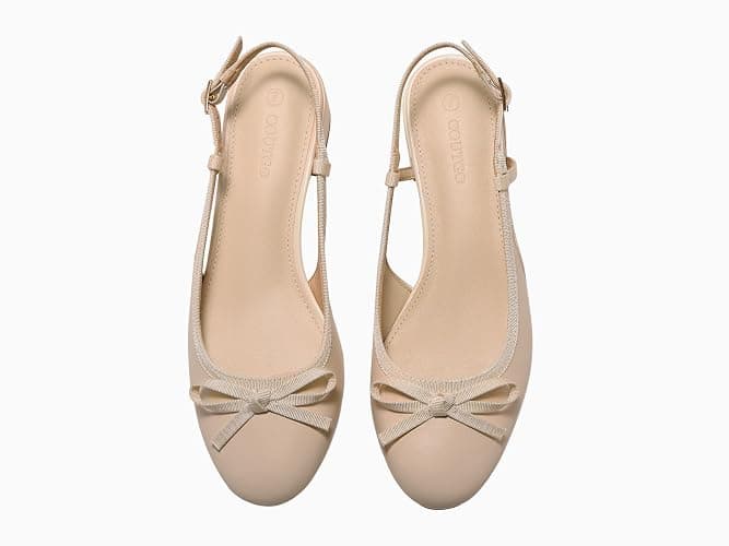 Coutgo Womens Chunky Low Heels Slingback Ballet Bow Pumps Closed Toe Wedding Dress Shoes thumbnail 6