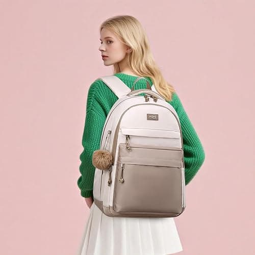MOMUVO School Backpack Women and Teen Girls,Cute Bookbag Lightweight Laptop Backpack College SchoolBag Students - 15.6 inch - Khaki Beige thumbnail 7