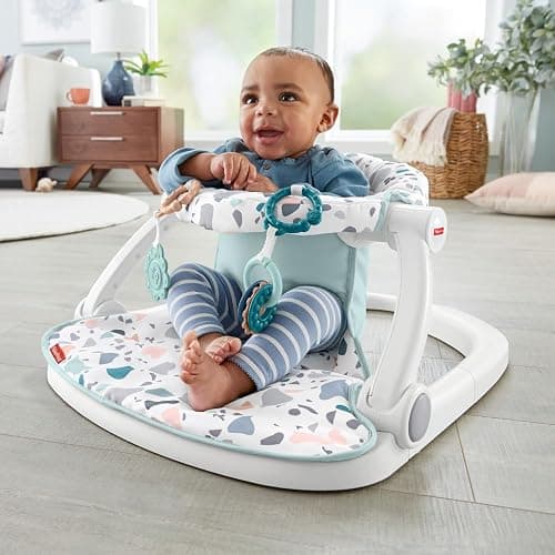 Fisher-Price Portable Baby Chair Sit-Me-Up Floor Seat With Developmental Toys & Machine Washable Seat Pad, Pacific Pebble thumbnail 2