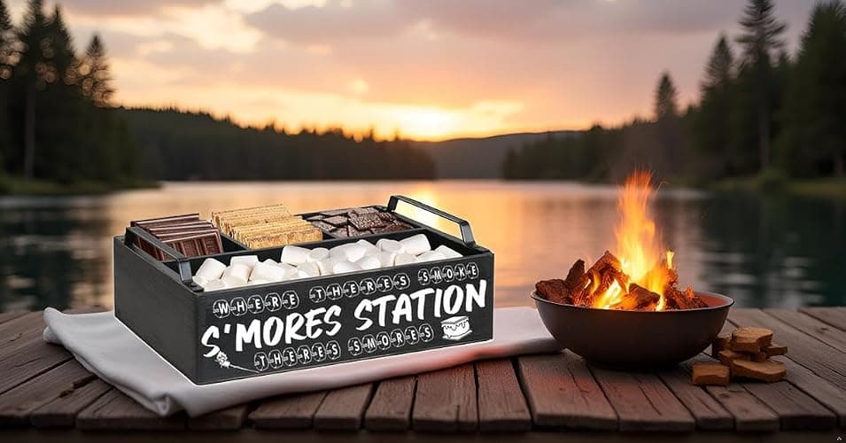DEALZOOM Smores Station (Black Mini 11x7x3) - Wooden Smores Caddy Holder with Handles - S'Mores Serving Tray for Kitchen - Smores Maker Box for Smores Kit Camping Decor - Smores Accessories Organizer thumbnail 9