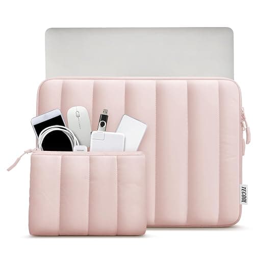 TECOOL Puffy Laptop Case 14 inch, Laptop Sleeve 14 inch for 14" Lenovo Thinkpad Ideapad HP EliteBook Pavilion Dell Chromebook, Protective Waterproof Sleeve 14 inch Computer Bag with Small Case,Pink thumbnail 2