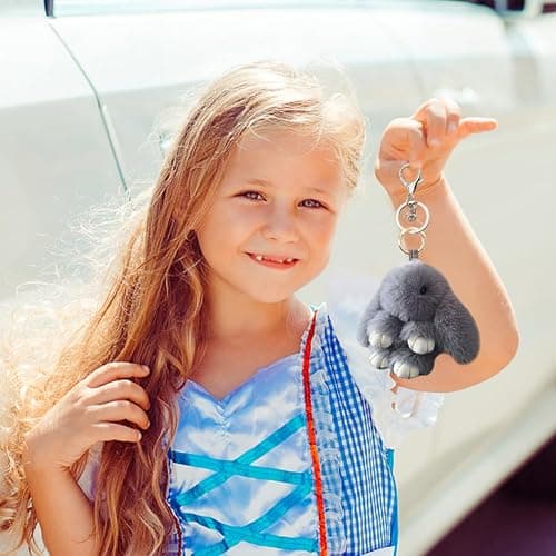 YIKISVUJ 2 Pieces Plush Rabbit Keychain, Soft Mini Bunny Keyring, Cute Key Pendant Chain, Handbag Purse Decoration (Gray + Blue) thumbnail 3