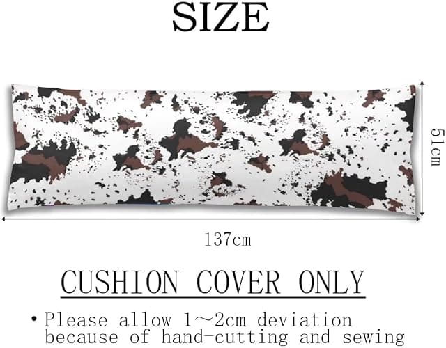 Cow Print Body Pillow Cover Western Cow White Brown Cowhide Printed Long Pillow Case Protector with Zipper Decorative Soft Large Pillow Cases Covers Cushion for Beding,Couch,Sofa,Home Gift 20"x54" thumbnail 2