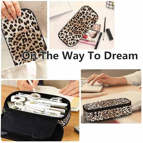 Yekiua Cheetah Pencil Case Organizer Animal Leopard Skin College Office Big Capacity Pencil Bag Brown Black Beige thumbnail 6