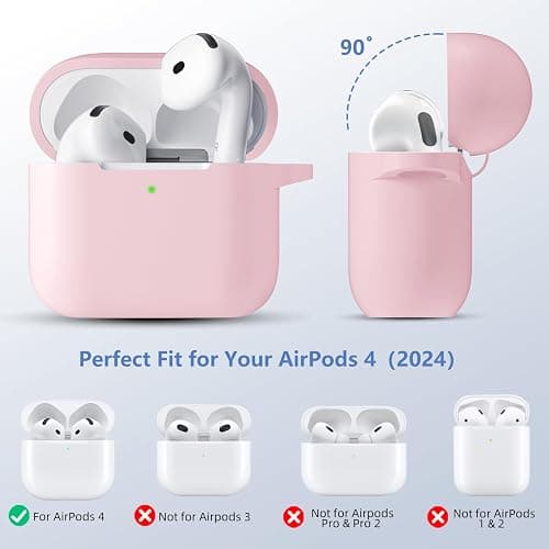 Dgege for Airpods 4th Generation Case Cover(2024),Soft Silicone Full Protective Case for AirPods 4 Case with Keychain & Cleaner Kit,Compatible with Apple Airpods 4 for Women,Men（Lightpink） thumbnail 2