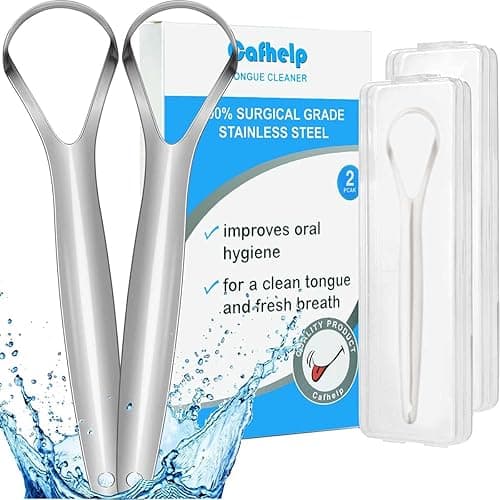 Cafhelp 2-Pack Tongue Scraper, 100% Useful Surgical Stainless Steel Tongue Cleaner for Both Adults and Kids, Professional Reduce Bad Breath Metal Tongue Scrapers, Help Your Oral Hygiene (with 2 cases) - Image 1