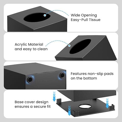 2 Pack Tissue Box Cover Black, Square Acrylic Tissue Holder, Decorative Facial Tissue Box Vessel Cube Paper Organizer Dispenser for Bathroom Office, Night Stand, Desk, Car, Vanity, Countertops thumbnail 6