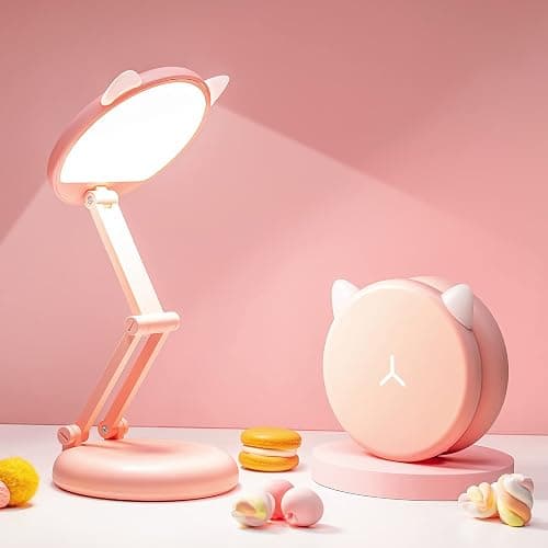 One Fire Cute Desk Lamp Pink Dorm Lamps for College Girls Foldable Portable Rechargeable Dimmable Cute Cat Lamp Kawaii Room Decor,College Dorm Decor for Girls Pink Classroom Essentials - Image 1