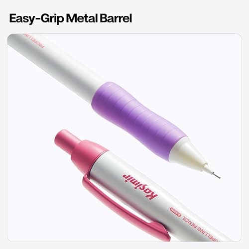 Kasimir Auto-Lead Mechanical Pencil - One-Click Continuous Refill Advance, Break-Resistant Metal Barrel for Writing Drawing Painting Sketching, 0.7mm with Erasers and Leads - Pink&Purple thumbnail 3