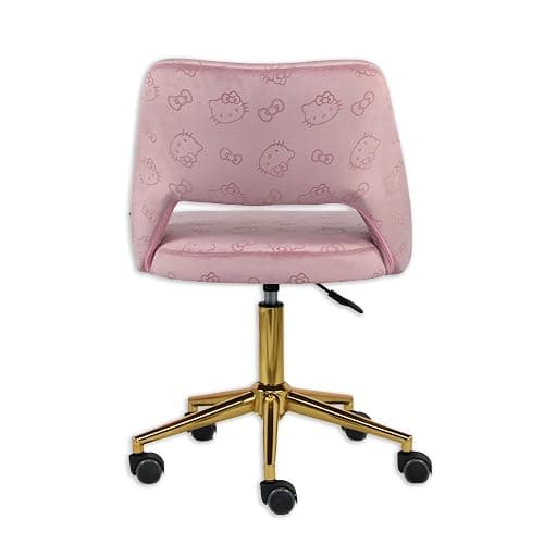 Impressions Vanity Hello Kitty Velvet Vanity Chair with Back, 360 Degrees Swivel Cute Desk Chair with Wheels, Golden Rolling Base Adjustable Height Makeup Chair for Bedroom (Pink) thumbnail 6