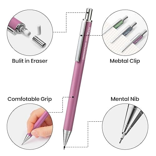 Aesthetic 0.7mm Mechanical Pencil Set with Case – 3 Vintage Mechanical Pencils, 4 Tubes HB #2 Lead Refills, 3 Erasers & 12 Eraser Refills, Cute Pencil Kit for Back to School Stationery Supplies thumbnail 4