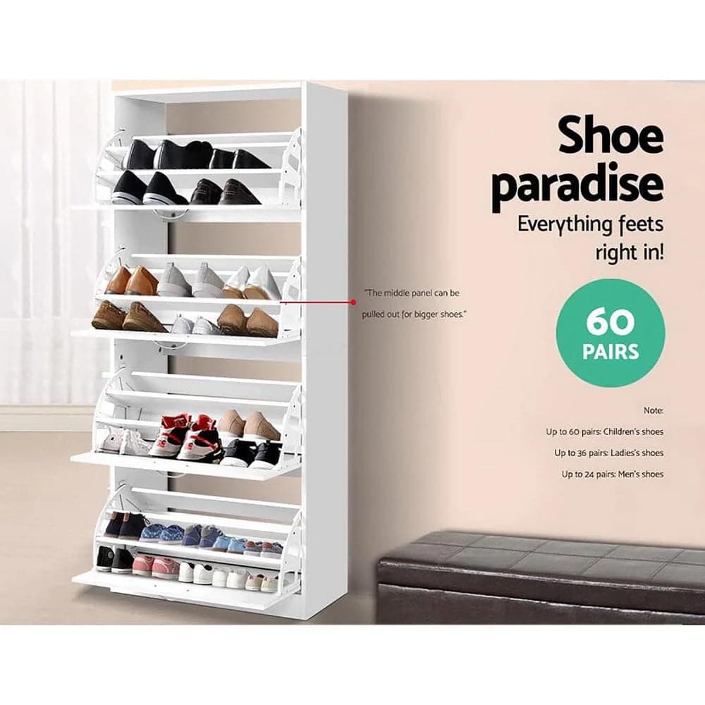 Artiss Shoe Rack Storage Cabinet Organiser 60 Pairs White Shelf Drawer Footwear Closet Organization Space Saving Home Furniture Bedroom Hallway Entryway Modern Design Durable Sturdy Easy thumbnail 6