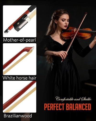 LMS Violin Bow Full Size 4/4 Brazilwood Violin Bows Lightweight Bow Well Balance Fiddle Bow Made with Ebony Frog Mongolian White Horse Hair for Violin Student Professional (4/4) thumbnail 2