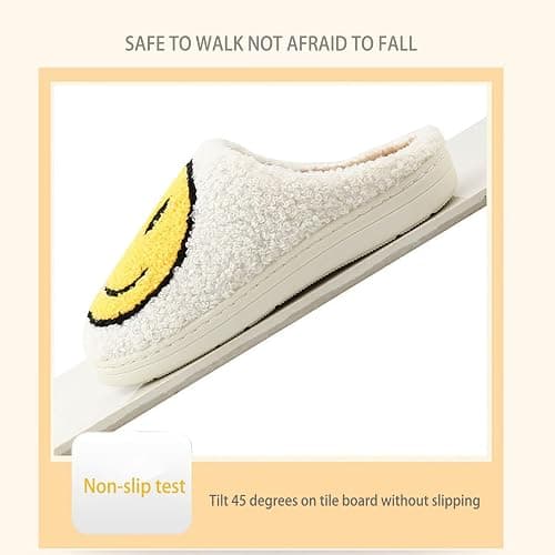 Cute Smile Face Kids' Plush Happy Face Slippers - Non-Slip, Warm, Indoor/Outdoor thumbnail 4