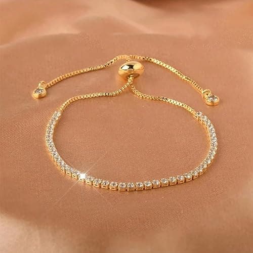 JO WISDOM Tennis Bracelets for Women 2mm Cubic Zirconia Adjustable Slider Bracelets Tennis Bracelet Fashion White/Gold Jewelry Birthday Gifts for Women thumbnail 4