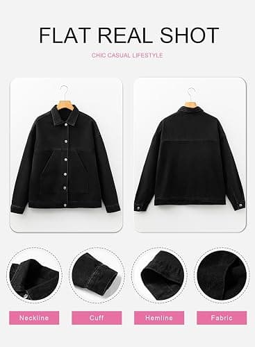 SHEWIN Womens Denim Jacket Casual Long Sleeve Drop Shoulder Button Front Jean Jacket Coat With Pockets thumbnail 6