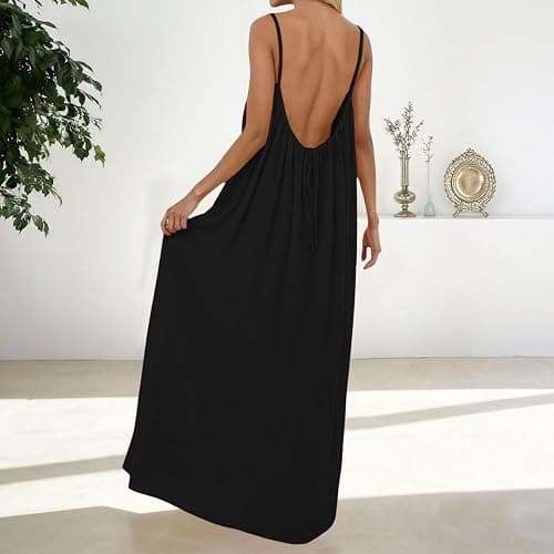ATALRPOU Women's Solid Color Backless Cami Dresses for Women Open Back House-Dress Sleeveless Beach Vacation Clothes thumbnail 2