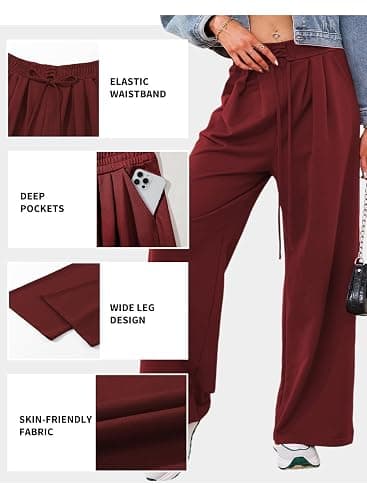 Aleumdr Wide Leg Sweatpants for Women 2025 Trendy Fashion High Waisted Drawstring Loose Long Pants with Pockets thumbnail 6