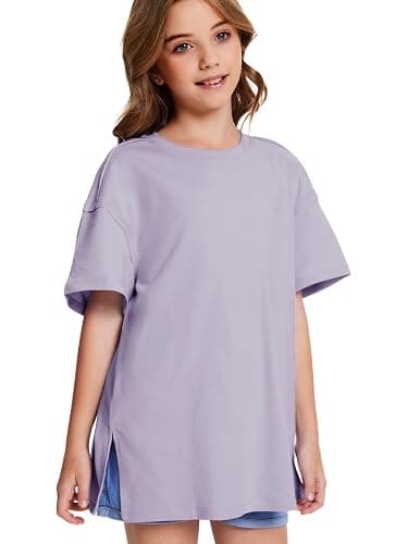 CharmWM Girls Fashion T Shirts Raw Hem Oversized Summer T Shirt Short Sleeve Tops Tees Shirt 5-14 Years thumbnail 3