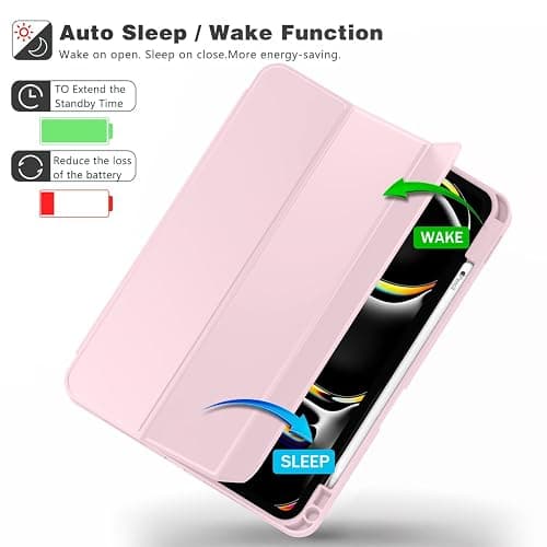 ZryXal iPad Pro 11 Inch Case (M5) 2025/ (M4) 2024 (Model: A2836/A2837/A3006), Trifold Stand Smart Cover with Pencil Holder and Soft TPU Back, Auto Wake/Sleep (Pink) thumbnail 4