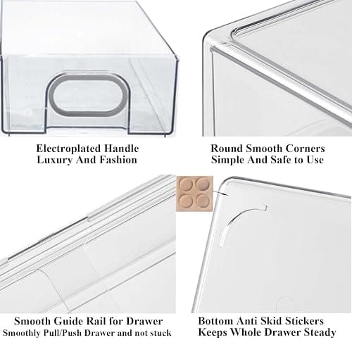 6 PCS Refrigerator Organizers And Storage Stackable Storage Drawers, Large Heavy Duty Fridge Organizer Bins Pull Out Refrigerator Organizer Bins, White Handle, 3 Drawers And 3 Small Cubes thumbnail 5