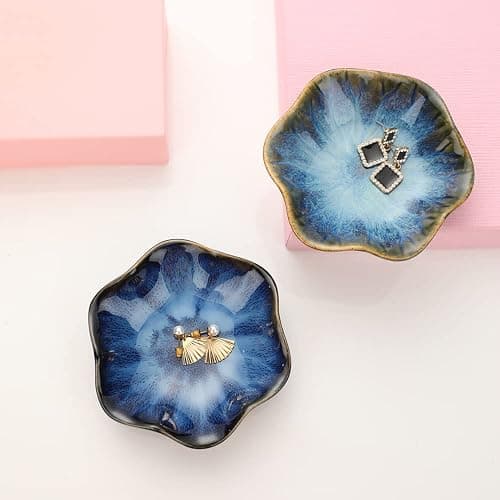 Ceramic jewelry dish,gifts for women her leaf jewelry Plate trinket key tray small ring dish holder nightstand decor home decor Christmas Birthday Friendship Gift for friend girl colleague (Blue) thumbnail 5