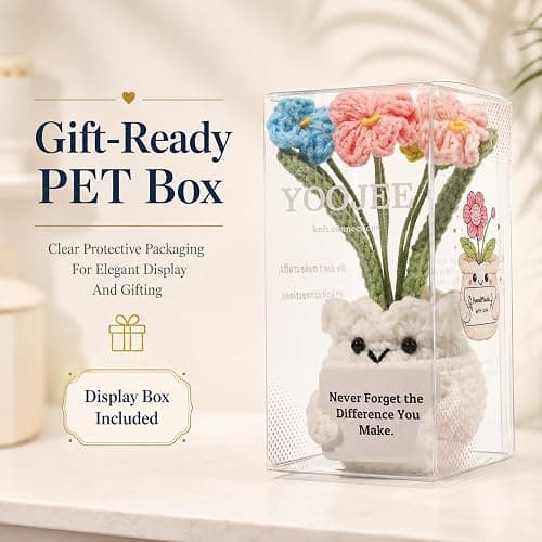 YOOJEE Forget-Me-Not Crochet Flower Potted Plant Gift | Difference You Make Gift, PET Display Box, Teacher Appreciation, Coworker, Employee, Thank You Gift, Handmade Desk Decor thumbnail 7