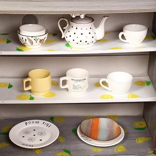 Lemon Print Shelf Liner with Green Leaf – Non-Adhesive Waterproof Drawer and Cabinet Liner – Decorative Kitchen Shelf Paper for Pantry, Closet, Cupboard, Countertop thumbnail 3