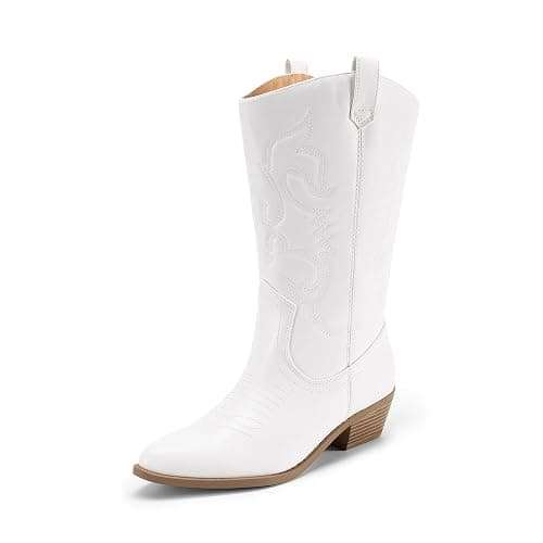 DREAM PAIRS Women's Cowboy Boots Pull On Cowgirl Boots Mid Calf Western Boots, Available in Regular and Wide Calf - Image 1