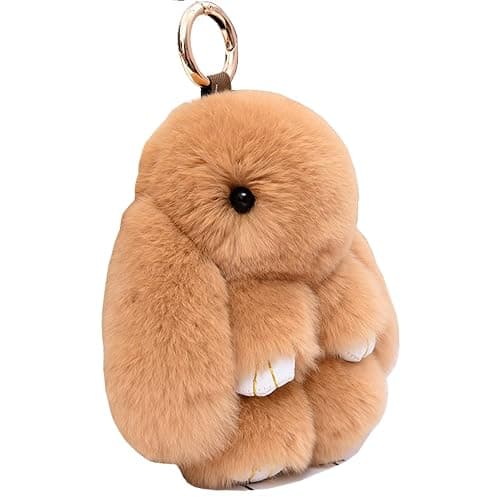 HXINFU Soft Cute Rabbit Fur Pom Pom Keychain Fluffy Real Rex Bunny Keychain Decoration - Image 1