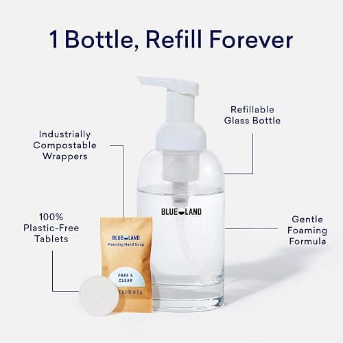 BLUELAND Hand Soap Starter Set, 1 Refillable Glass Foaming Hand Soap Dispenser with 4 Refill Tablets, Variety Scents, 4 x 9 Fl oz thumbnail 4