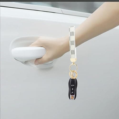 Weixiltc Leather Wristlet Keychain, Car Key Chain Holder with 2 Key Ring & Anti-Lost D Ring, Key Fob Wristband for Women thumbnail 4