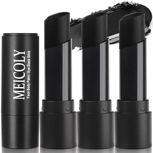 MEICOLY 3Pcs Black Face Body Paint Stick,Waterproof Eye Black Baseball/Softball/Football,Body Paint for Adults and Kids,Face Paint for Cat Halloween Zombie Skull Skeleton Clown Cosplay Makeup - Image 1
