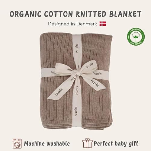 Huxie 100% Organic Cotton Knit Receiving Baby Blanket for Newborns - Soft, Breathable Blanket for Crib & Stroller - Nursery Gift (Mochachino) thumbnail 8