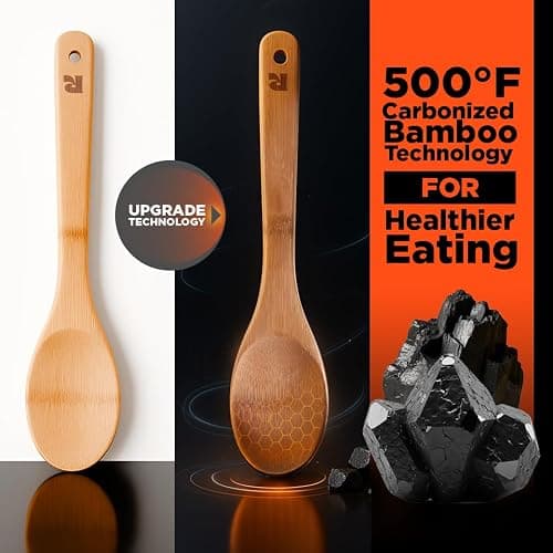 Riveira Dark Bamboo Wooden Spoons for Cooking 6-Piece, Apartment Essentials Wood Spatula Spoon Nonstick Kitchen Utensil Set Premium Quality Housewarming Gifts for Everyday Use thumbnail 6