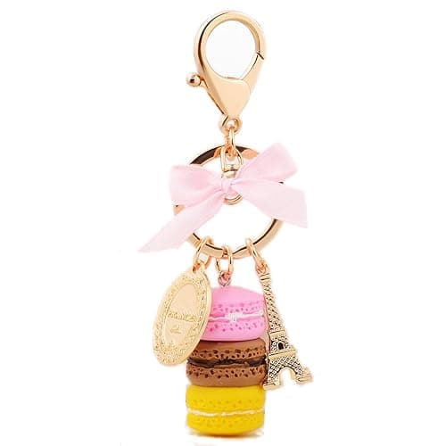 ZOONAI Macaron Cake Eiffel Tower Keychain Bowknot Car Keyring Bag Purse Pendant - Image 1