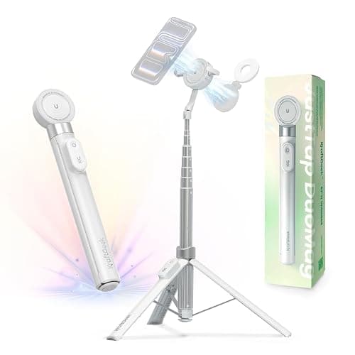 KraftGeek 67" Dual-Sided Magnetic Phone Tripod for iPhone MagSafe, Auto-Open Selfie Stick Tripod with Remote, Hidden Clamp, Portable Cell Phone Tripod Stand for Travel & Content Creation(White) - Image 1