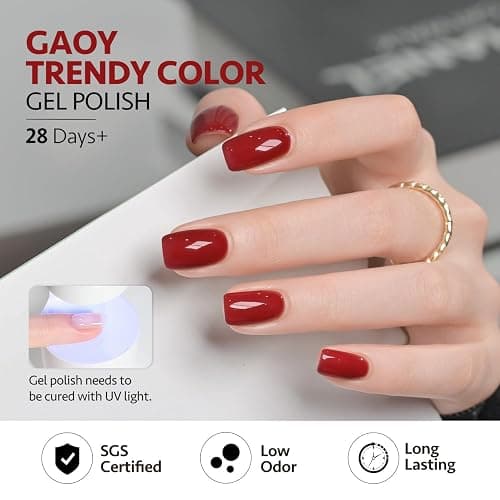 GAOY 42 Pcs Gel Nail Polish Kit, Brown Glitter Burgundy Red Colors All Seasons Gel Nail Polish Set with Glossy & Matte Top Coat and Base Coat for Salon and DIY Manicure at Home thumbnail 5