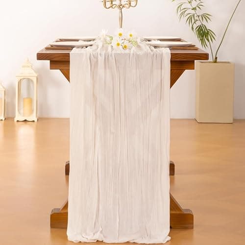 Socomi Ivory White Cheesecloth Table Runner Fall Thanksgiving Boho Rustic Gauze 120 inch 10FT Cheese Cloth Runner for Wedding Party Baby Shower Birthday Home Decor Holiday Decorations thumbnail 2