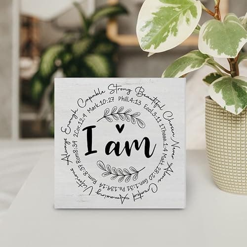 I Am Bible Verse Quote Wood Box Decor Desk Religious Wooden Box Block Sign Rustic Home Office Bedroom Living Room Shelf Wall Decoration thumbnail 4