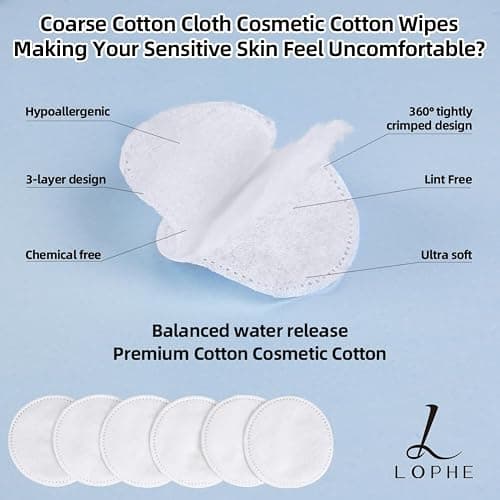 LOPHE Cotton Wool Round Pads, 100 Count Soft & Gentle Cotton Pads Absorbent Cosmetic Pads for Face Nails Makeup Removal & Skincare Manicure thumbnail 3