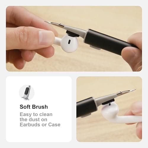 Hyashee Cleaner Kit for Airpods Pro 1 2 3 Multi-Function Cleaning Pen with Soft Brush Flocking Sponge for Bluetooth Earphones Case Cleaning Tools Black thumbnail 3