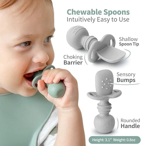 SAMiGO Silicone Baby Spoons Self Feeding 6+ Months - Infant Toddler Utensils - First Stage Baby Led Weaning Feeding Supplies - Set of 3 Pack thumbnail 3
