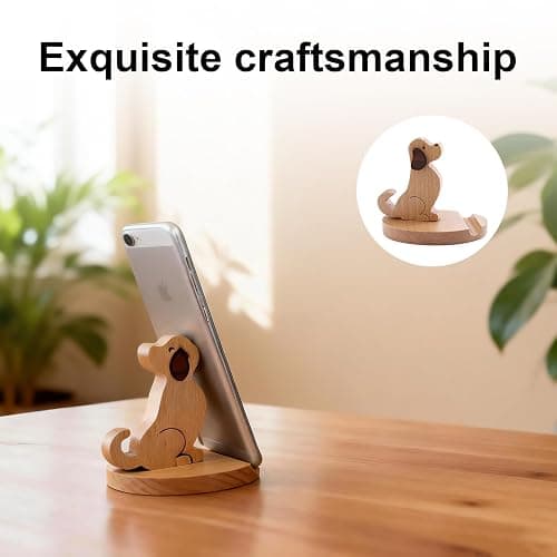 DYOUen Wooden Phone Holder Cute Dog Cellphone Cartoon Animal Cell Stand Creative Desk Ornament Universal Compatible thumbnail 4