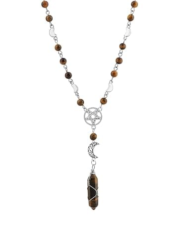 Sacina Gothic Emo Grunge Beaded Crystal Crescent Moon Pentagram Necklace, Gothic Goth Necklace, Halloween Christmas Jewelry Gift for Women - Image 1