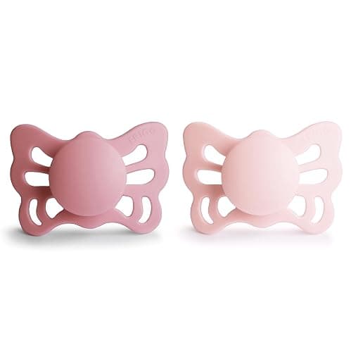 FRIGG Butterfly Anatomical SilkySoft Silicone Baby Pacifier | Made in Denmark | BPA-Free (Cedar/Baby Pink, 0-6 Months) thumbnail 2