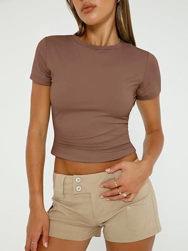 AUTOMET Womens 3 Piece Short Sleeve Shirts Basic Going Out Slim Fitted Crop Tops 2026 Summer Y2k Spring Clothes thumbnail 2