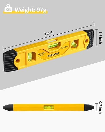 Torpedo Level Magnetic, Firecore 9 Inch Shockproof Small Leveler Tool with 3 Bubble Spirit Level 45 90 180 Degree, Construction Levelers for Hanging Pictures Install Shelf Home Renovation thumbnail 2