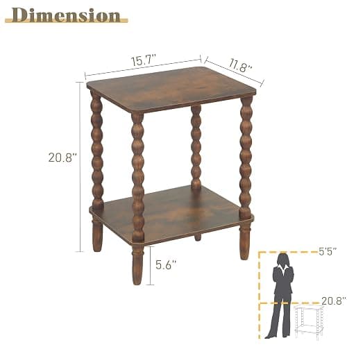Fultyle Side Table, Small End Table with Storage Shelf, 2-Tier Small Coffee Tables Living Room for Bedroom, Narrow Spaces (Rustic Brown) thumbnail 3