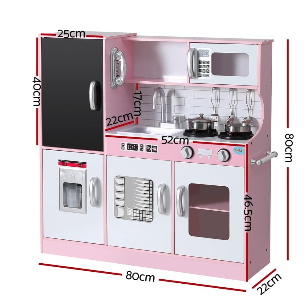 Keezi Kids Wooden Pretend Kitchen Play Set Pot Ice Cup Oven Blackboard 80CM Pink thumbnail 2